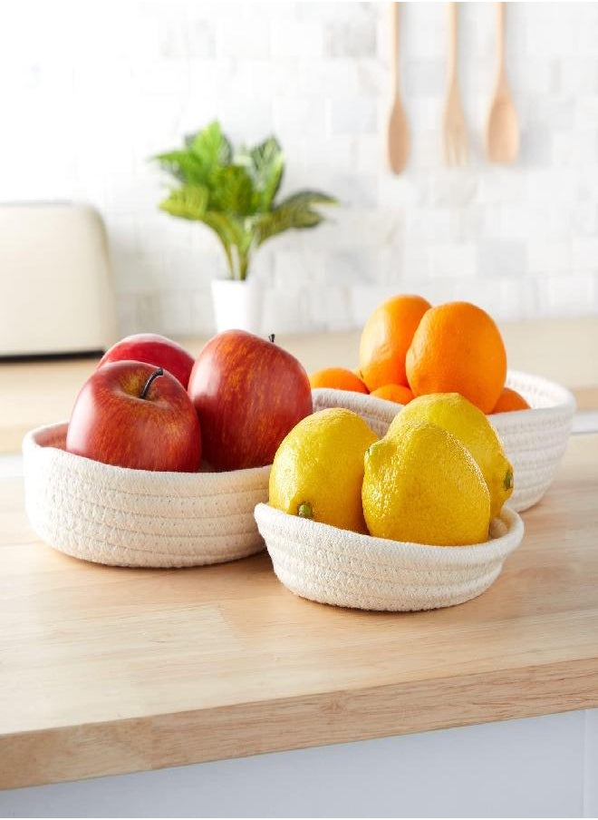 Juvale Juvale 3-Piece Small Round Cotton Rope Woven Storage Basket Set, Nesting Bins for Organizing Toys on Shelves, Counters, Montessori Classroom, Home Decor (White, 3 Sizes)  - Image 4