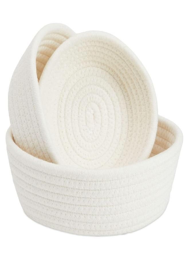 Juvale Juvale 3-Piece Small Round Cotton Rope Woven Storage Basket Set, Nesting Bins for Organizing Toys on Shelves, Counters, Montessori Classroom, Home Decor (White, 3 Sizes)  - Image 3