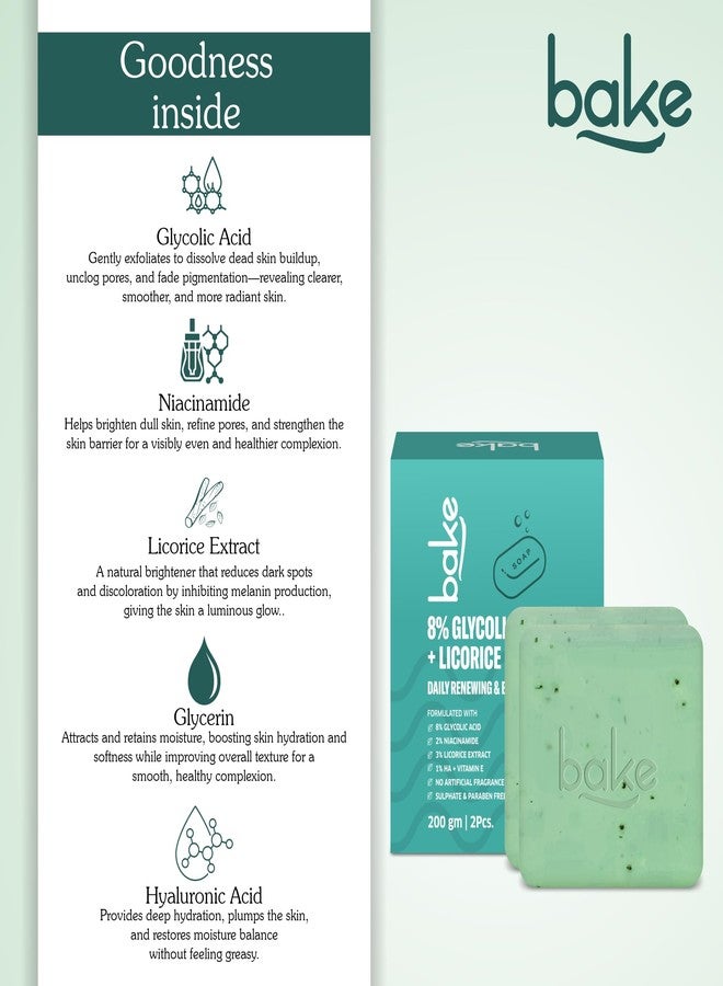BAKE 8% Glycolic Acid Scrub Treatment Soap (200 Gms Pack of 2) with 3% Niacinamide | For Pigmentation, Exfoliation, Tan Removal, Brightens Underarms | For Women & Men | 100g x 2 (Pack of 2) - Image 5