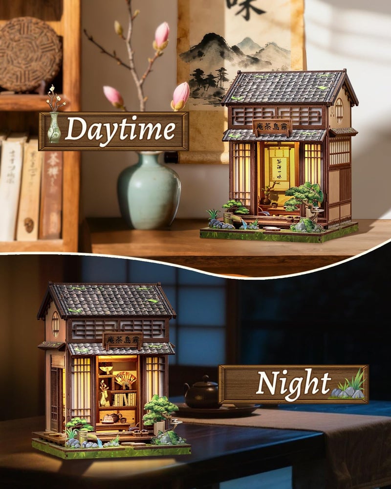 CUTEBEE Book Nook Kit - DIY Miniature House Japanese Tea House, Dollhouse Kit for Adults and Teens, Tiny House Bookshelf Decor 3D Wooden Puzzle, Gifts for Family, Friends(Kirishima Cha-an) - Image 5