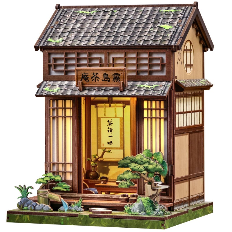 CUTEBEE Book Nook Kit - DIY Miniature House Japanese Tea House, Dollhouse Kit for Adults and Teens, Tiny House Bookshelf Decor 3D Wooden Puzzle, Gifts for Family, Friends(Kirishima Cha-an) - Image 1