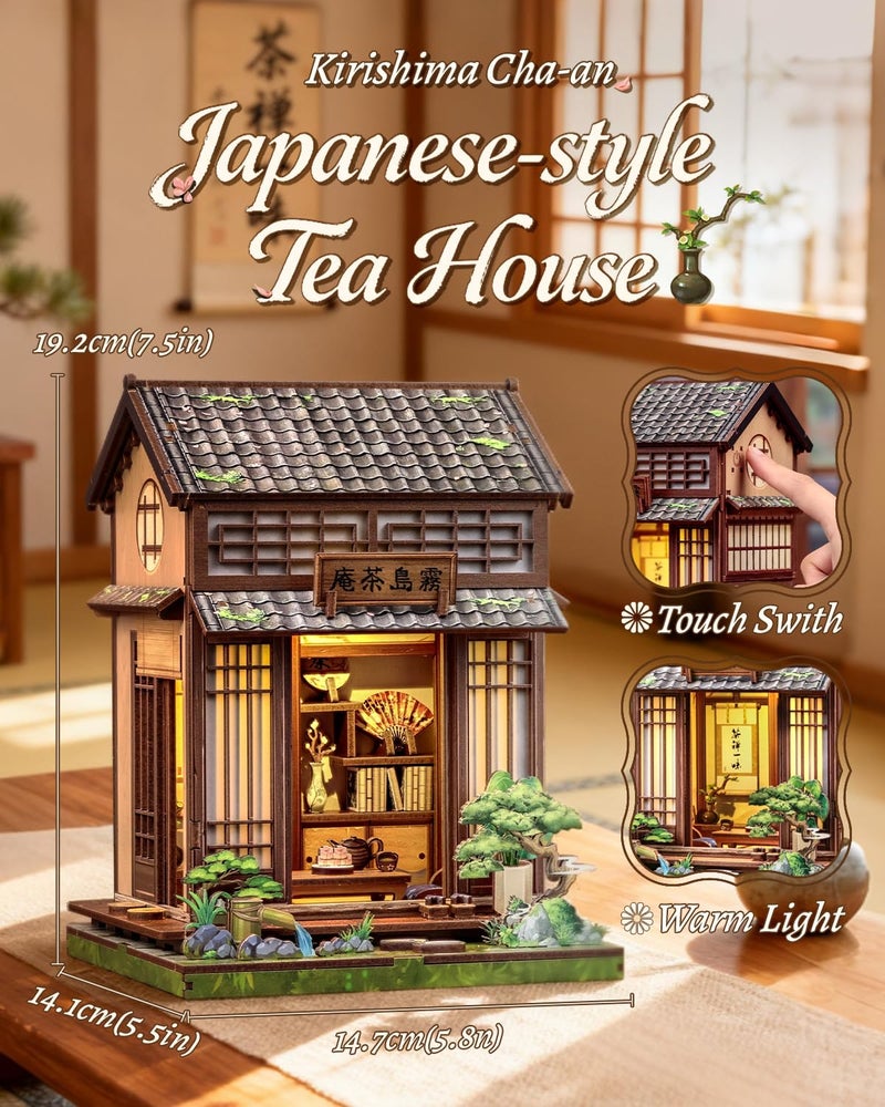 CUTEBEE Book Nook Kit - DIY Miniature House Japanese Tea House, Dollhouse Kit for Adults and Teens, Tiny House Bookshelf Decor 3D Wooden Puzzle, Gifts for Family, Friends(Kirishima Cha-an) - Image 3