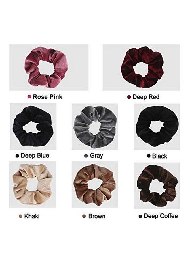 Fameza Velvet Scrunchies Hair Scrunchy Elastics Bobble Hair Bands Headbands Women Scrunchies Hair Ties Ponytail Holder For Girls And Women 8 Pieces  - Image 3