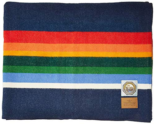 Pendleton National Park Blanket Queen 90" x 90" - 100% Wool, Soft and Durable Throw for Home & Outdoor Adventures, Iconic Park Stripes Collectible Keepsake - Crater Lake Navy - Image 1
