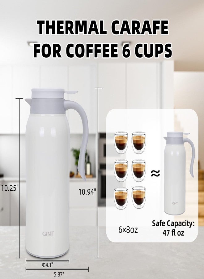 GiNT 51 Oz Stainless Steel Thermal Coffee Carafe, Double Walled Vacuum Insulated Flask, 12 Hour Heat Retention, 1.5 Liter Tea, Water, and Coffee Dispenser (Upgraded version White) - Image 3
