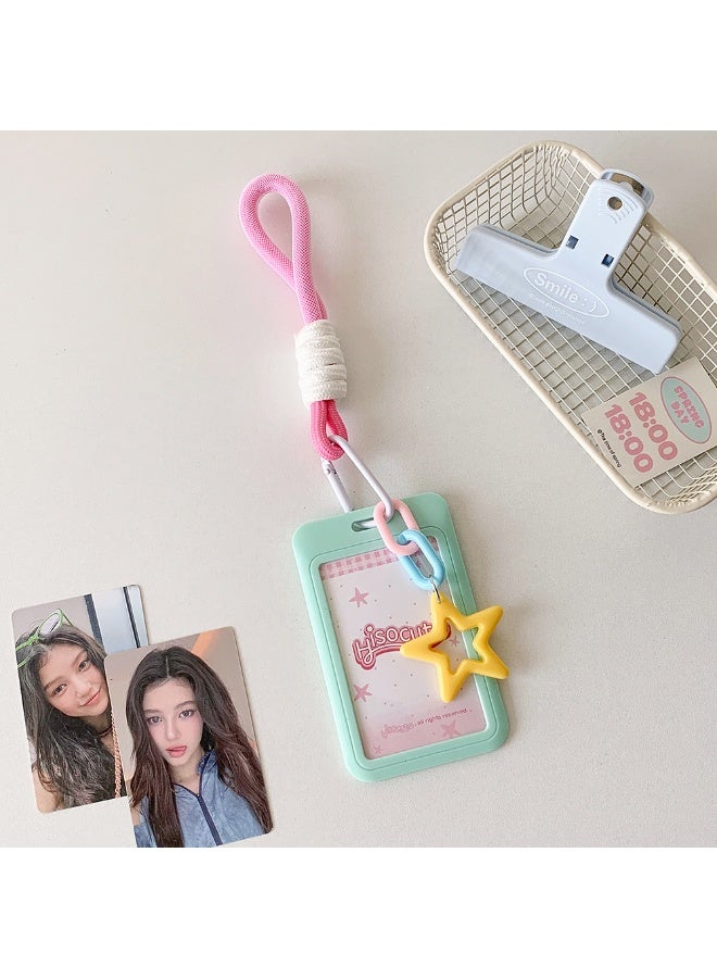 NIBEMINENT 1 - Piece Dopamine-Colored Stars Kpop Photo Card Holder Pendant Key Chain ID Badge Holder ID Card Holder Photo Card Protector for School ID Office ID Access Card for Women Girls - Image 1