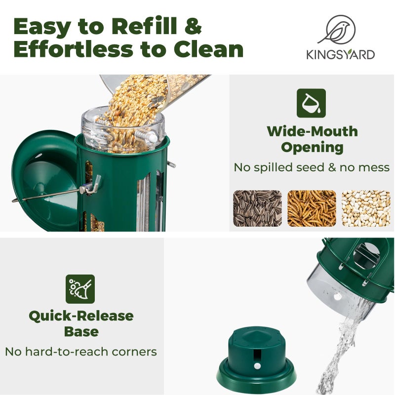 Kingsyard Squirrel Proof Bird Feeders with Weight-Activated Perches, Metal Wild Bird Feeder for Outdoors Hanging, 3 lb Large Seed Capacity, Green - Image 5