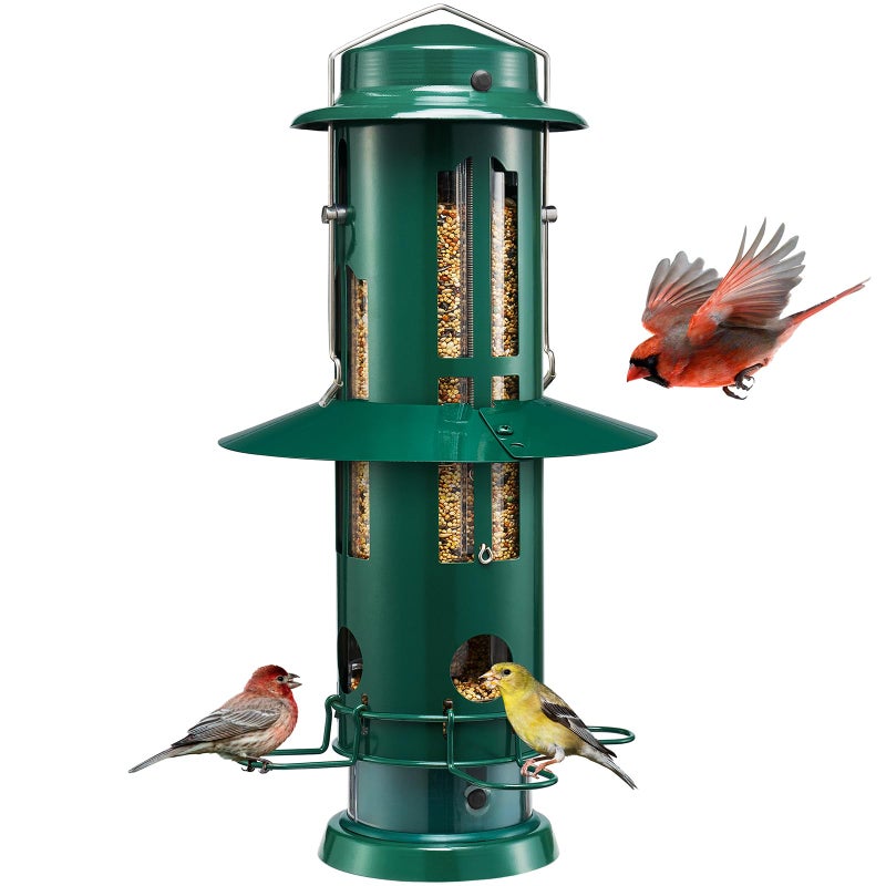 Kingsyard Squirrel Proof Bird Feeders with Weight-Activated Perches, Metal Wild Bird Feeder for Outdoors Hanging, 3 lb Large Seed Capacity, Green - Image 1