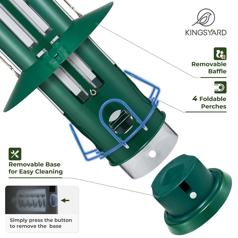 Kingsyard Squirrel Proof Bird Feeders with Weight-Activated Perches, Metal Wild Bird Feeder for Outdoors Hanging, 3 lb Large Seed Capacity, Green - Image 4