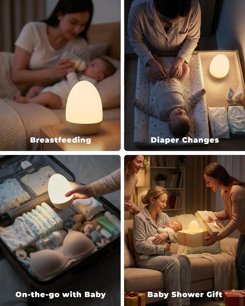 Tobeape Rechargeable Touch Table Lamp Night Light, Portable Sensor Control Bedside Lamp for Bedroom with 3 Color Temps, Stepless Dimming & 12 RGB Color, Egg Night Lamp for Kids Baby Nursery (White) - Image 5