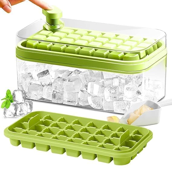 TERXA Ice Cube Tray with Lid Bin Square Ice Cubes Mold Spill Resistant Removable Lid Ice Freezer Container Kitchen Tool Accessories Pack of 1Multicolor - Image 1