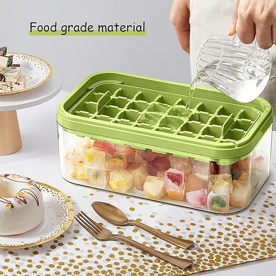 TERXA Ice Cube Tray with Lid Bin Square Ice Cubes Mold Spill Resistant Removable Lid Ice Freezer Container Kitchen Tool Accessories Pack of 1Multicolor - Image 5