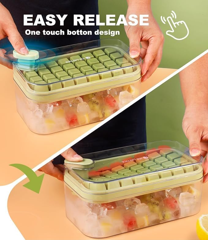 TERXA Ice Cube Tray with Lid Bin Square Ice Cubes Mold Spill Resistant Removable Lid Ice Freezer Container Kitchen Tool Accessories Pack of 1Multicolor - Image 4