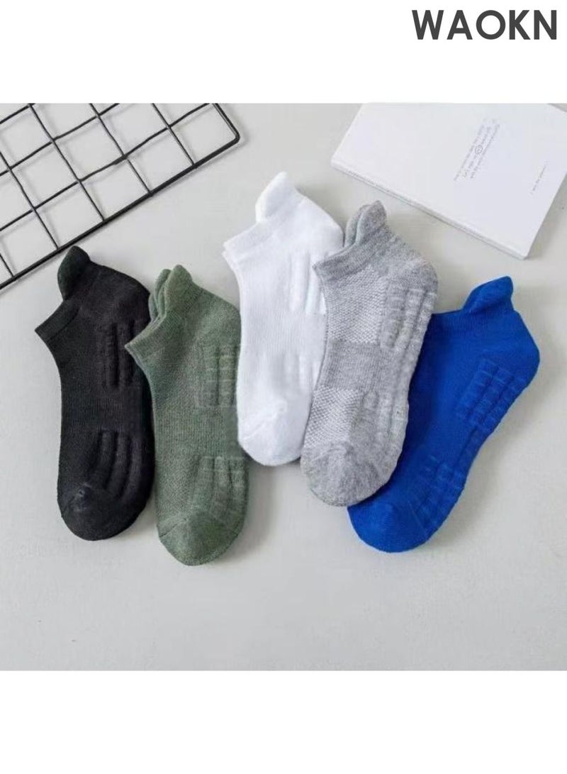 دبليو أيه أو كي أن 5 أزواج من الرجال 100٪ الجوارب الرياضية القطنية النقية ، الجوارب شبكة رقيقة ، الفم الضحلة العصرية رفع الجوارب قارب الأذن ، الجوارب الرياضية الجري ، إزالة الرطوبة ، دليل على الرائحة ، قطع منخفض ، تنفس ، مع تدليك وحيد ، شعور مريح القدم. - Image 4