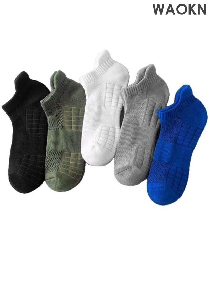 دبليو أيه أو كي أن 5 أزواج من الرجال 100٪ الجوارب الرياضية القطنية النقية ، الجوارب شبكة رقيقة ، الفم الضحلة العصرية رفع الجوارب قارب الأذن ، الجوارب الرياضية الجري ، إزالة الرطوبة ، دليل على الرائحة ، قطع منخفض ، تنفس ، مع تدليك وحيد ، شعور مريح القدم. - Image 1
