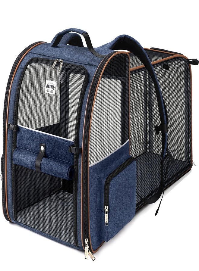 Lekebobor Extra Large Cat Backpack Carrier Expandable Pet Carrier Backpack for Small Dogs Medium Cats Fit Up to 18 Lbs, Dog Backpack Carrier, Foldable Puppy Backpack Carrier for Travel, Hiking,Blue - Image 1