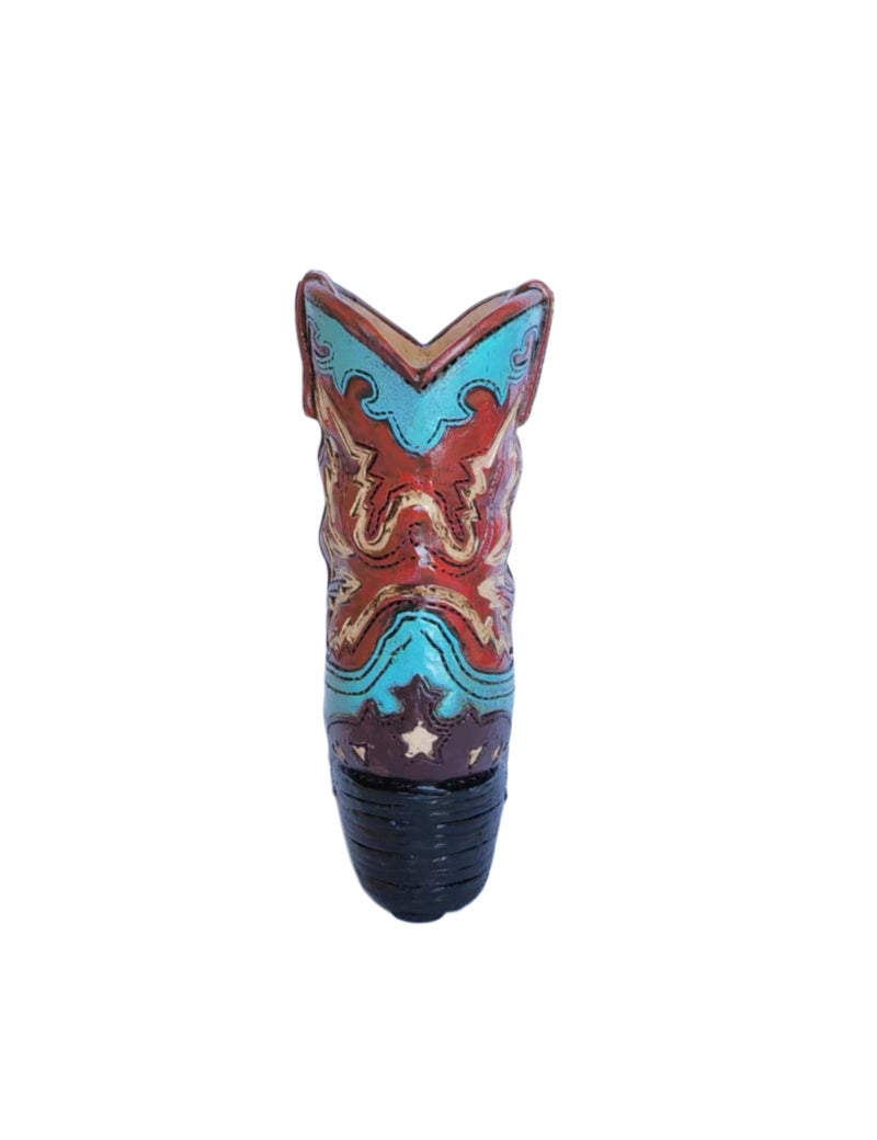 Eagrafts Rustic Decorative Western Cowboy Boot Pencil Pen Holder Vase Caddy Office Decoration (Red and Blue) - Image 4