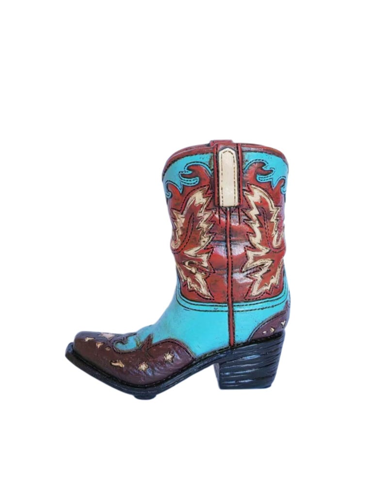 Eagrafts Rustic Decorative Western Cowboy Boot Pencil Pen Holder Vase Caddy Office Decoration (Red and Blue) - Image 1