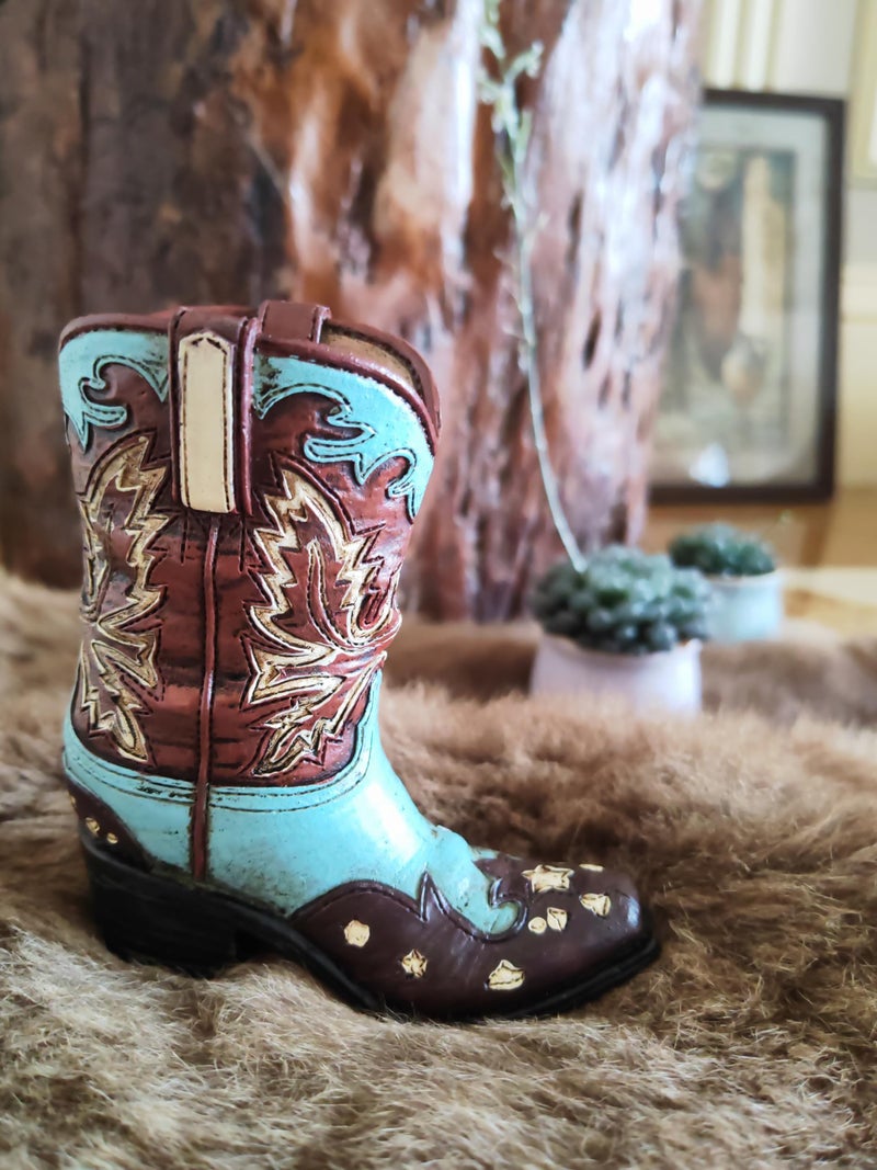 Eagrafts Rustic Decorative Western Cowboy Boot Pencil Pen Holder Vase Caddy Office Decoration (Red and Blue) - Image 5