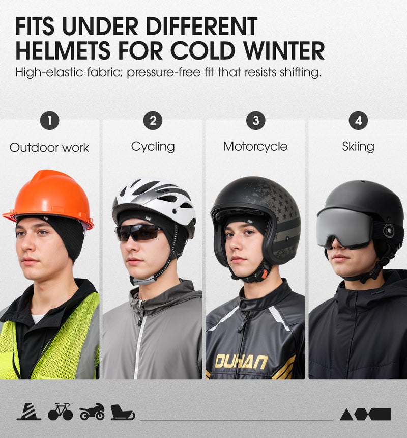 SUNMECI Winter Thermal Helmet Liner Skull Cap, Fleece Lined Warm Cycling Cap Ski Hat Beanie for Men Women Black - Image 4