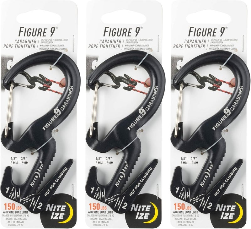 NiteIze Figure 9 Carabiner Large Rope Tightener Aluminum Tie Down Tool (3-Pack) - Image 1