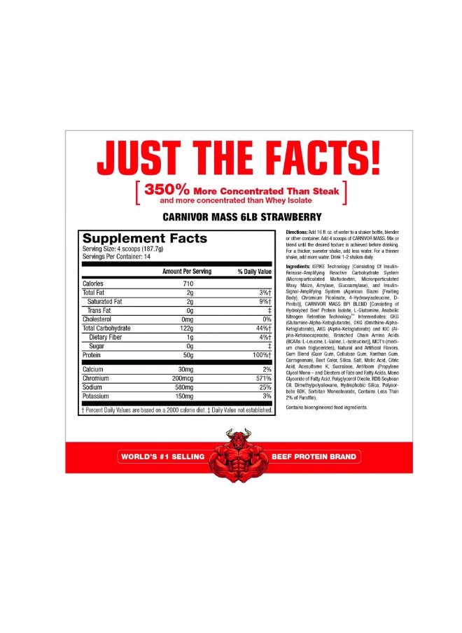 MUSCLEMEDS - Carnivor Mass Anabolic Beef Protein Gainer Strawberry Flavor 14 Servings. - Image 1
