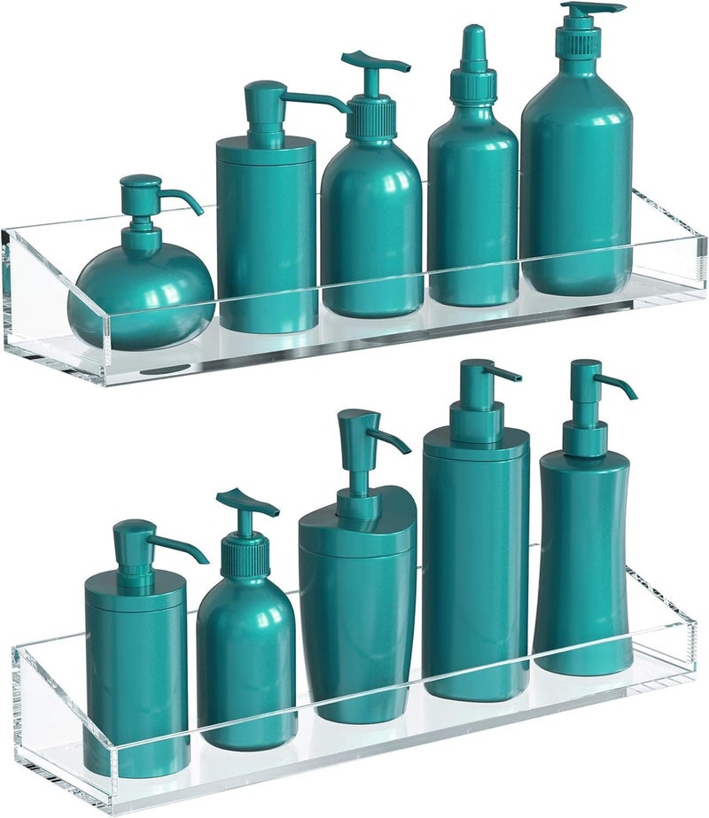 VDOMUS Acrylic Bathroom Shelves, Wall Mounted Non Drilling Thick Clear Storage & Display Shelvings, 2 Pack - Image 1