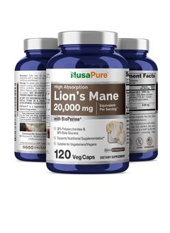 NusaPure Lions Mane 20:1 Extract (20,000 mg Equivalent) - Made with Organic Lion`s Mane, Bioperine - 30% Polysaccharides - 120 Veggie Caps. Non-GMO, Gluten Free  - Image 3