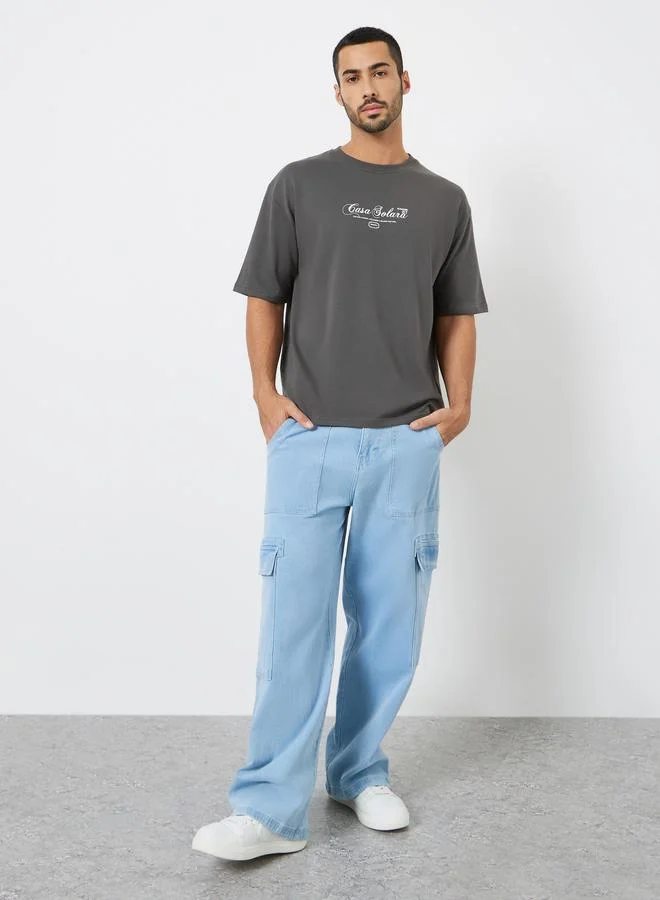 Styli Men Grey Graphic Print Oversized T-Shirt
