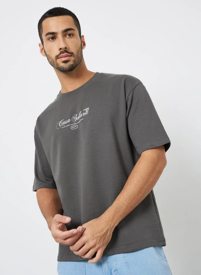 Styli Men Grey Graphic Print Oversized T-Shirt