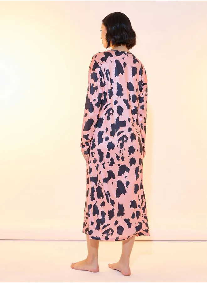 Take Two Leopard Print Round Neck Nightdress