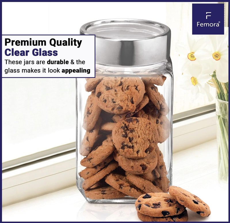 Femora Femora Glass Containers for Kitchen Glass Storage Jars for Kitchen Glass Jars 1 Year Warranty Jars for Snacks Fry Food Masala Spice Pickles Cookies 1000ml Set of 2  - Image 5