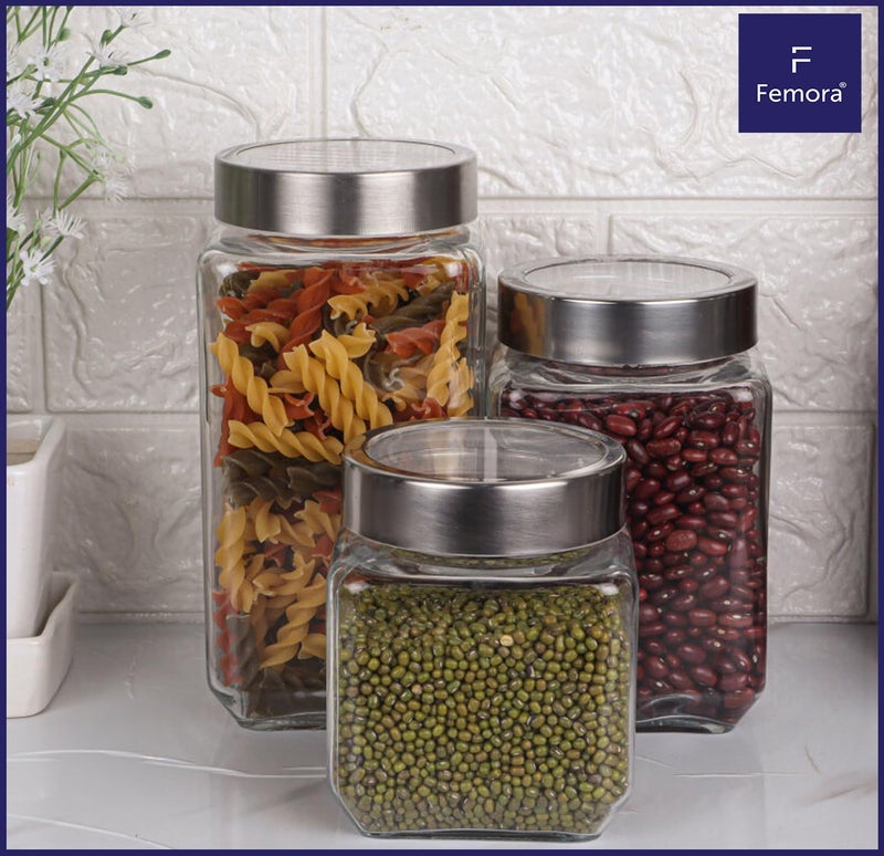 Femora Femora Glass Containers for Kitchen Glass Storage Jars for Kitchen Glass Jars 1 Year Warranty Jars for Snacks Fry Food Masala Spice Pickles Cookies 1000ml Set of 2  - Image 2
