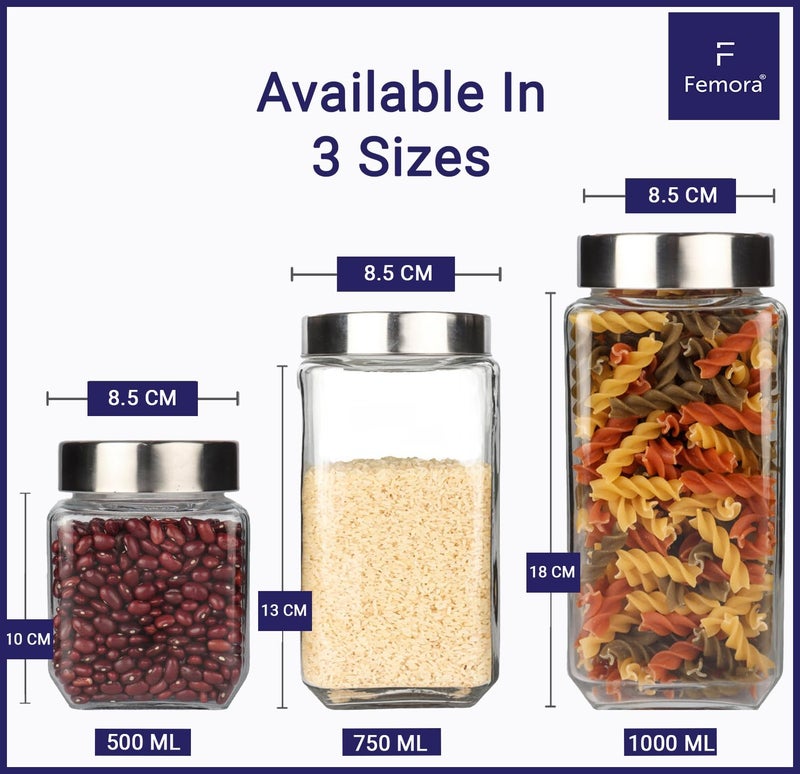 Femora Femora Glass Containers for Kitchen Glass Storage Jars for Kitchen Glass Jars 1 Year Warranty Jars for Snacks Fry Food Masala Spice Pickles Cookies 1000ml Set of 2  - Image 3
