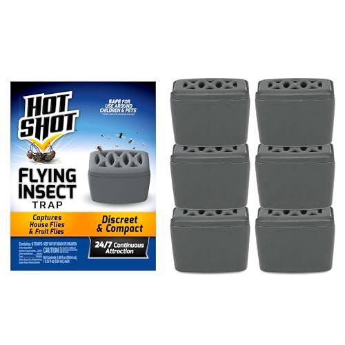 Hot Shot Flying Insect Trap Discreet HassleFree Trap Attracts Captures House and Fruit Flies 247 Continuous Attraction No Plugin Or Electricity Needed 6 Count 984ml Each - Image 1
