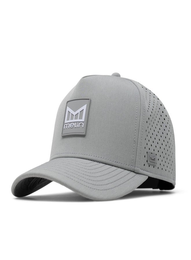 melin Odysea Stacked Hydro, Heather Grey, Men's Performance Snapback Hats, Water-Resistant Fitted Baseball Caps for Men & Women, Golf, Running, or Workout Hat, Medium-Large - Image 1