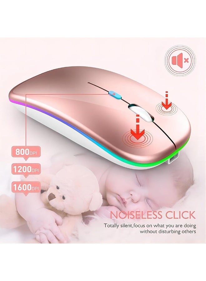 Wireless Bluetooth Mouse, Bluetooth 5.1 + 2.4GHz USB Wireless Receiver, Type-C Rechargeable Silent Bluetooth Wireless Mouse for PCs, Laptops, Tablets, Cell Phones, 3 Preset Adjustable DPI with RGB Lights (Rose Gold) - Image 3