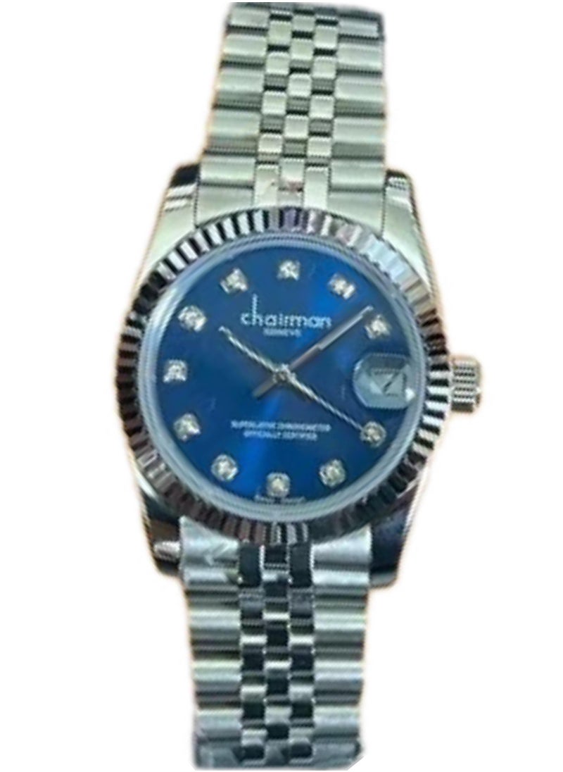 Chairman GENEVE Chairman Geneve Ladies Watch, Stainless Steel Band, Blue Stone Dial, Date Display 