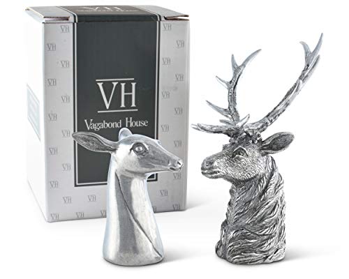 Vagabond House Vagabond House Pewter Metal Stag and Doe Salt  Pepper Shakers Set Artisan Designed Handcrafted for Refined Cabin Lodge Mountain Decor Heirloom Quality SP Shaker 35 inch Tall 