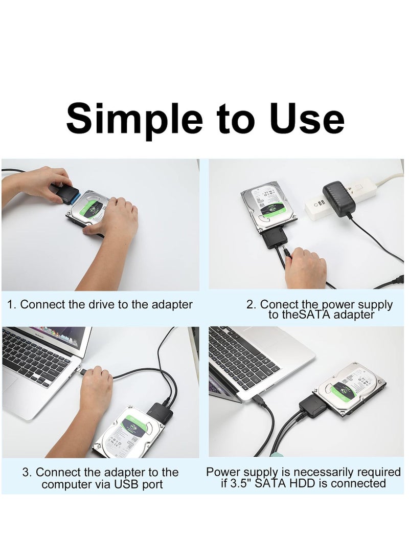 SYOSI كابل محول SYOSI USB 3.0 إلى SATA III، محول USB إلى SATA مع محول UASP SATA إلى USB لقرص القرص الصلب 2.5 بوصة 3.5 بوصة HDD ومحرك الحالة الصلبة SSD - Image 4