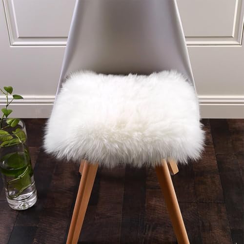 Softlife White Small Faux Fur Sheepskin Throw Rug Fluffy Shag Fur Chair Cover Pad Washable Square Area Rugs for Living Room Bedroom Dorm 20" x 20" - Image 1