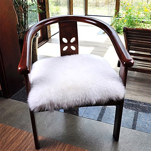 Softlife White Small Faux Fur Sheepskin Throw Rug Fluffy Shag Fur Chair Cover Pad Washable Square Area Rugs for Living Room Bedroom Dorm 20" x 20" - Image 2
