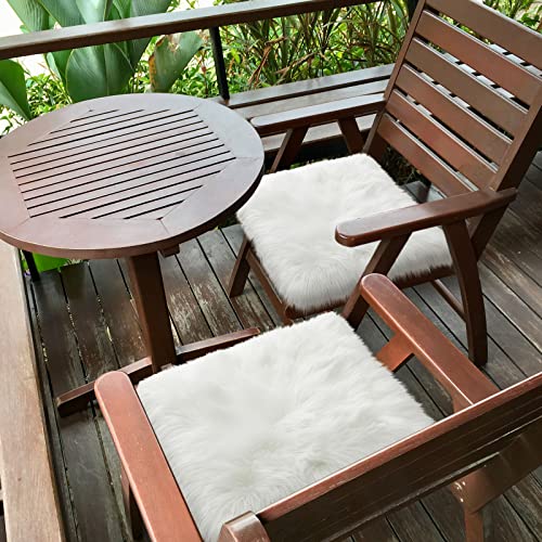 Softlife White Small Faux Fur Sheepskin Throw Rug Fluffy Shag Fur Chair Cover Pad Washable Square Area Rugs for Living Room Bedroom Dorm 20" x 20" - Image 5