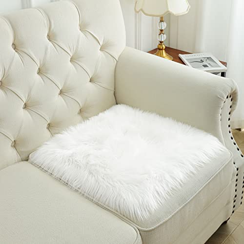 Softlife White Small Faux Fur Sheepskin Throw Rug Fluffy Shag Fur Chair Cover Pad Washable Square Area Rugs for Living Room Bedroom Dorm 20" x 20" - Image 4