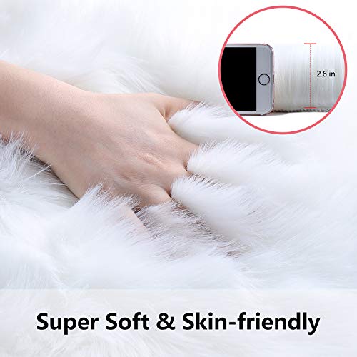 Softlife White Small Faux Fur Sheepskin Throw Rug Fluffy Shag Fur Chair Cover Pad Washable Square Area Rugs for Living Room Bedroom Dorm 20" x 20" - Image 3