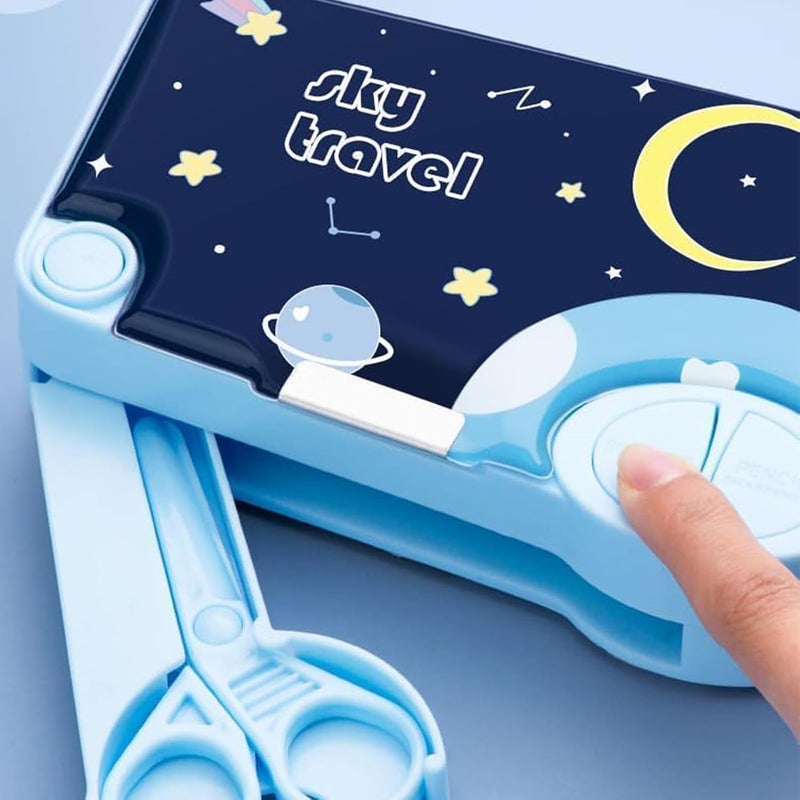 أكس سبرينج حافظة أقلام متعددة الوظائف، صناديق أقلام متعددة الوظائف مزودة بأزرار، حافظة أقلام بنمط كرتوني للأطفال، مجموعة أدوات مكتبية للبنات والأولاد مع مقصورات ومبراة أقلام - Image 3