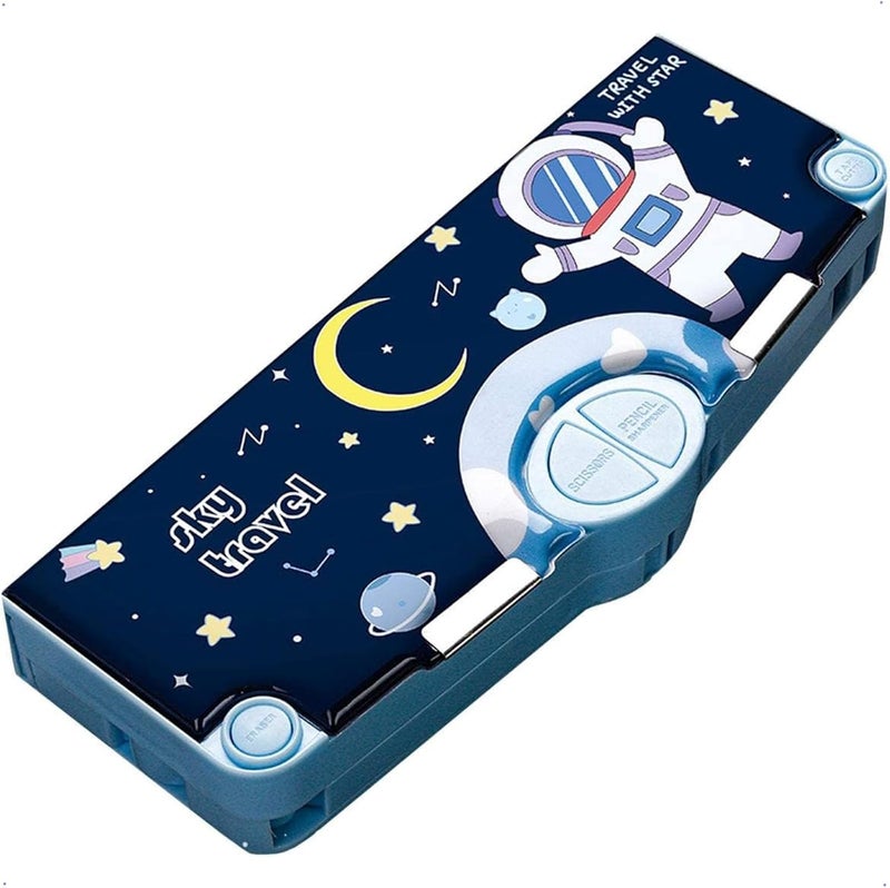 أكس سبرينج حافظة أقلام متعددة الوظائف، صناديق أقلام متعددة الوظائف مزودة بأزرار، حافظة أقلام بنمط كرتوني للأطفال، مجموعة أدوات مكتبية للبنات والأولاد مع مقصورات ومبراة أقلام - Image 1