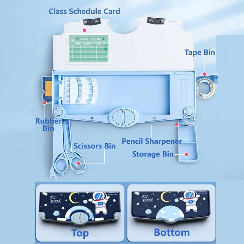 أكس سبرينج حافظة أقلام متعددة الوظائف، صناديق أقلام متعددة الوظائف مزودة بأزرار، حافظة أقلام بنمط كرتوني للأطفال، مجموعة أدوات مكتبية للبنات والأولاد مع مقصورات ومبراة أقلام - Image 5