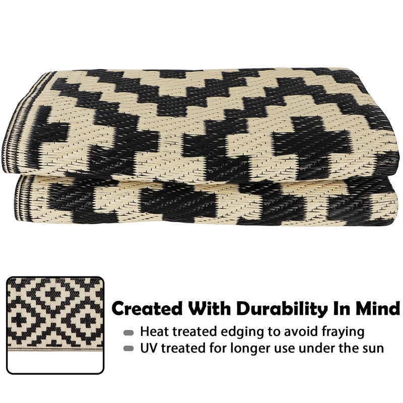 SAND MINE Reversible Mats, Plastic Straw Rug, Modern Area Rug, Large Floor Mat and Rug for Outdoors, RV, Patio, Deck, Beach, Camping (Black & Beige Lattice, 4' x 6', -3% to 5% Size Variance) - Image 5