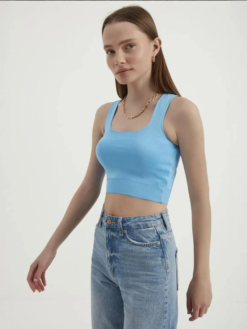 HICCUP Woven Square Neck Sleeveless Basic Crop top